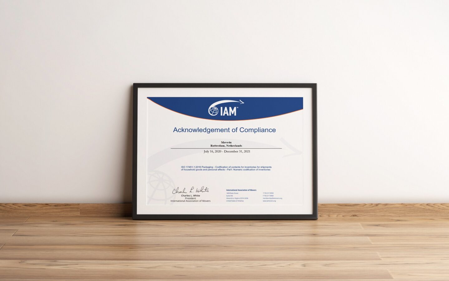Move4 U ISO Certificate IAM Acknowledgement of Compliance